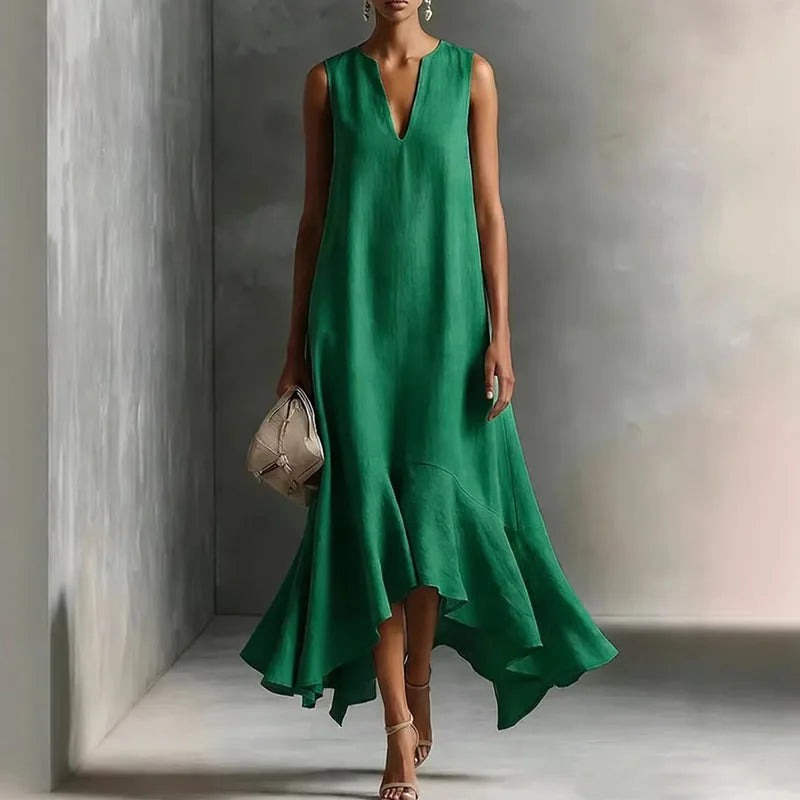Sleeveless V Neck Maxi Dress - Green