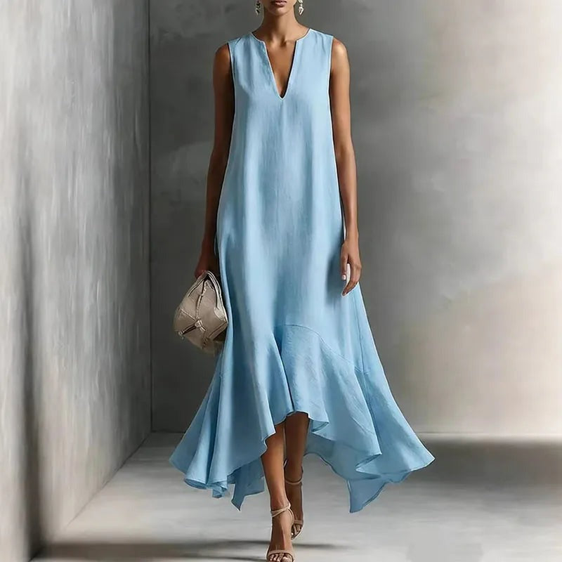 Sleeveless V Neck Maxi Dress - Light Blue