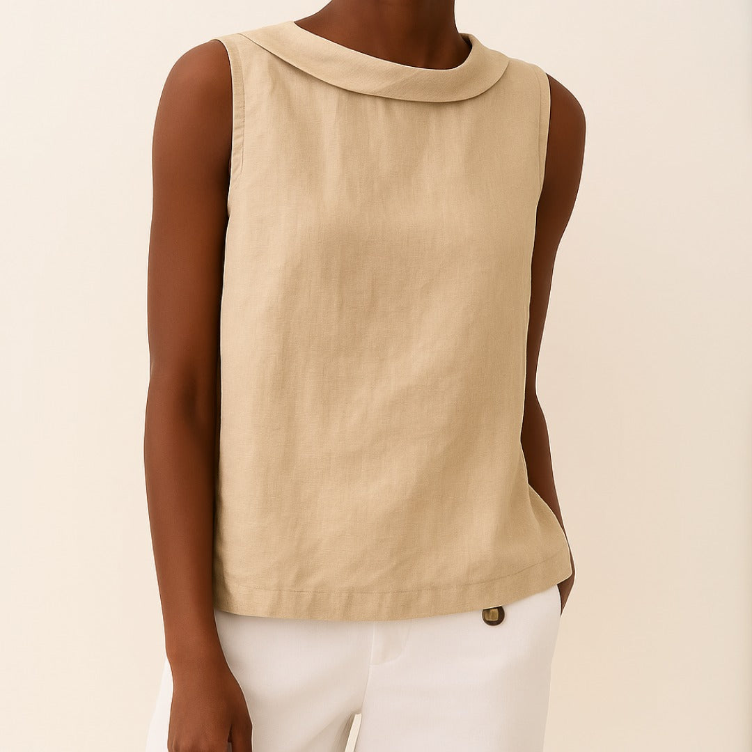 Sleeveless Work Blouse - Beige