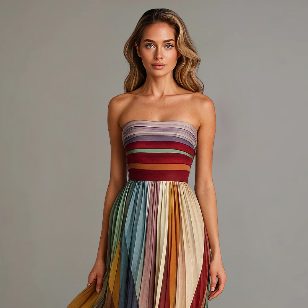 Strapless Striped Maxi Dress