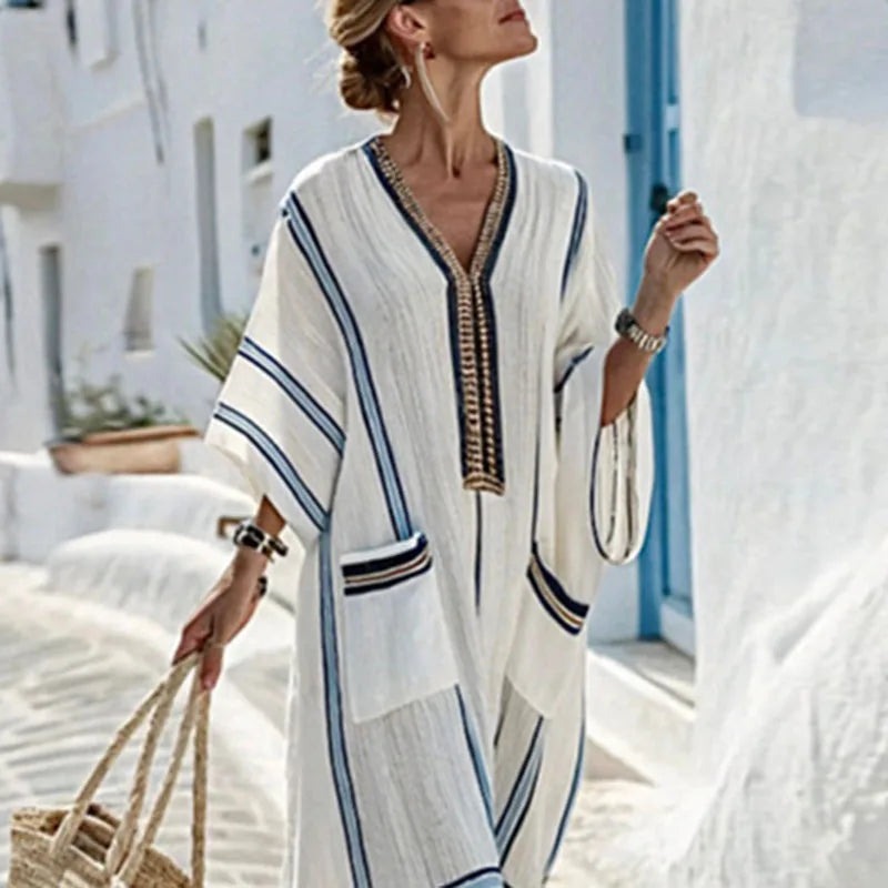 Striped Beach Kaftan Maxi Dress