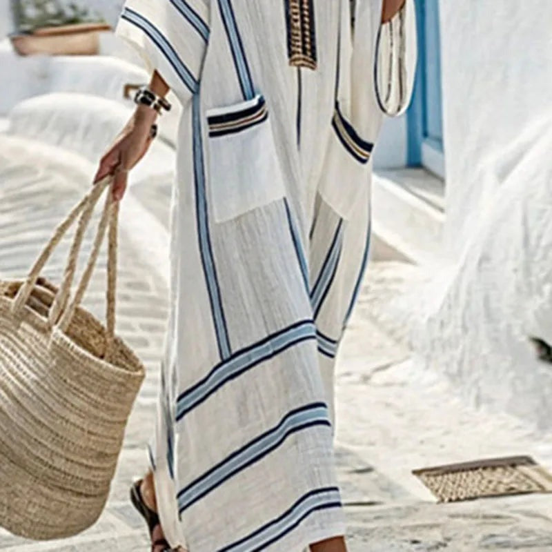 Striped Beach Kaftan Maxi Dress