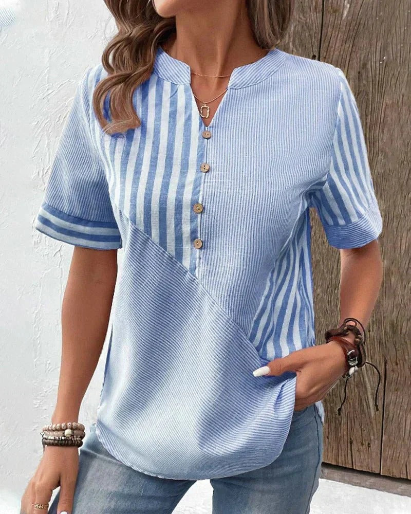 Striped Short Sleeve Top - Light Blue