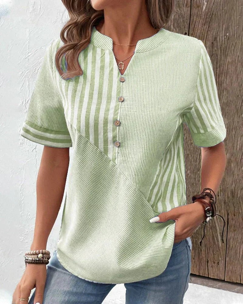 Striped Short Sleeve Top - Light Green