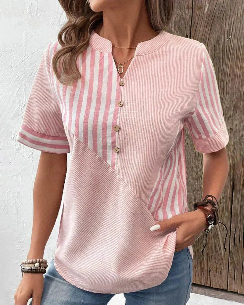 Striped Short Sleeve Top - Pink