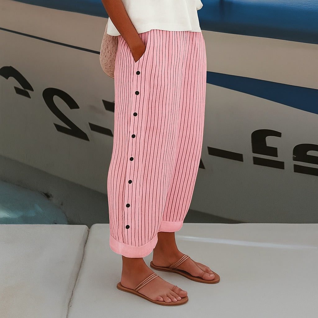 Striped Wide Leg Pants - Pink