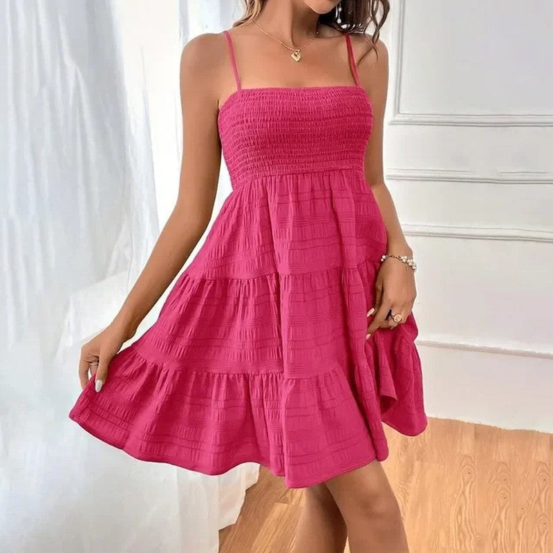 Summer A Line Mini Dress - Fuchsia
