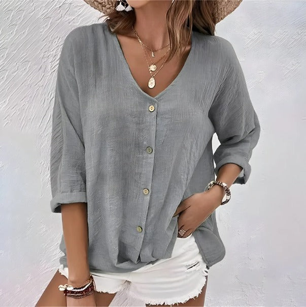 V Neck Blouse - Grey