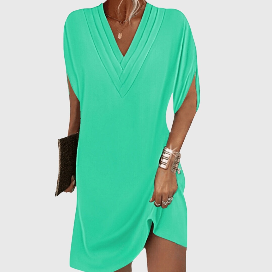 V Neck Shift Dress - Bright Green