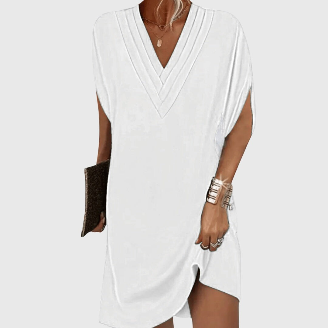 V Neck Shift Dress - White