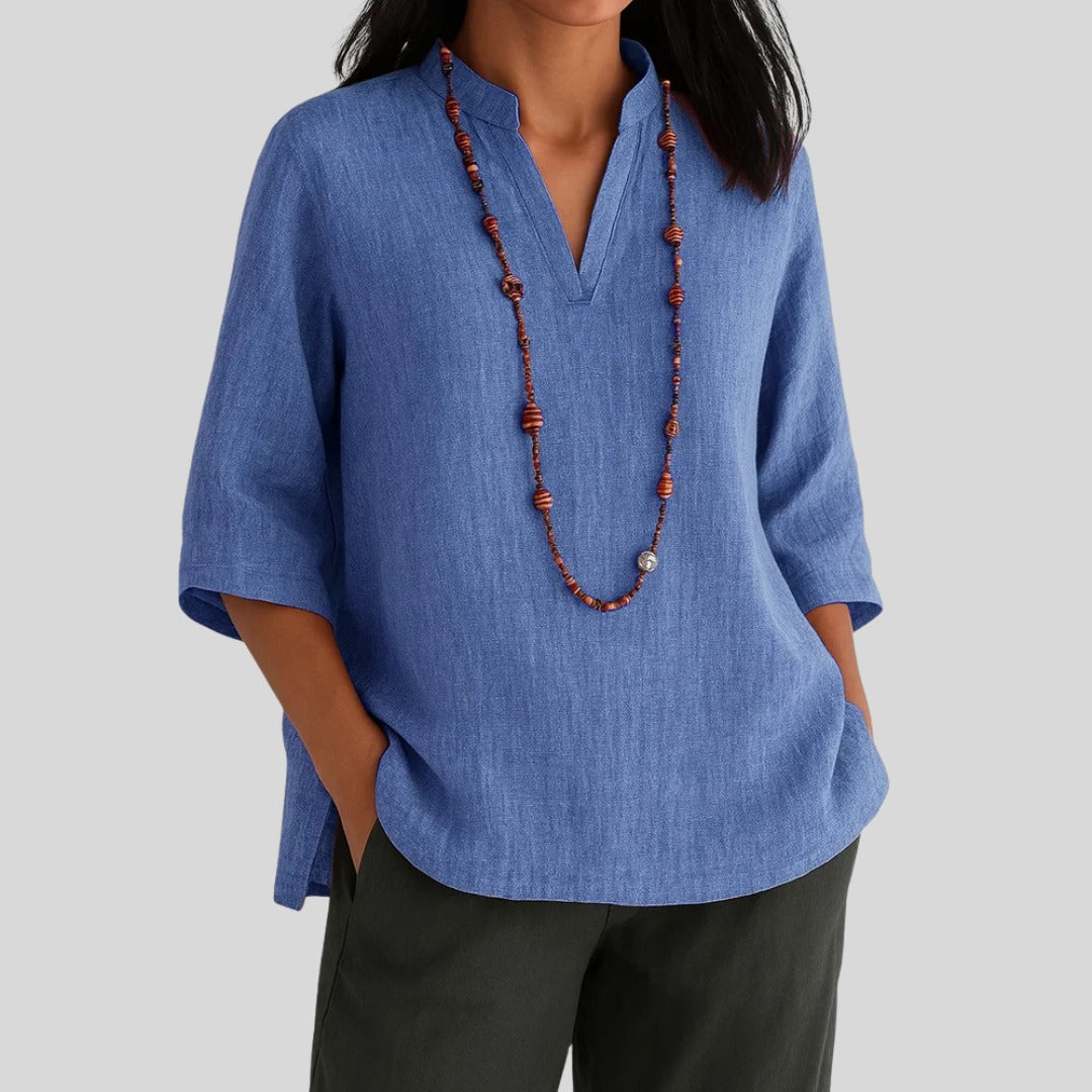V Neck Tunic Top - Blue