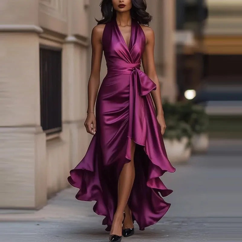Wedding Guest Halter Maxi Dress - Purple