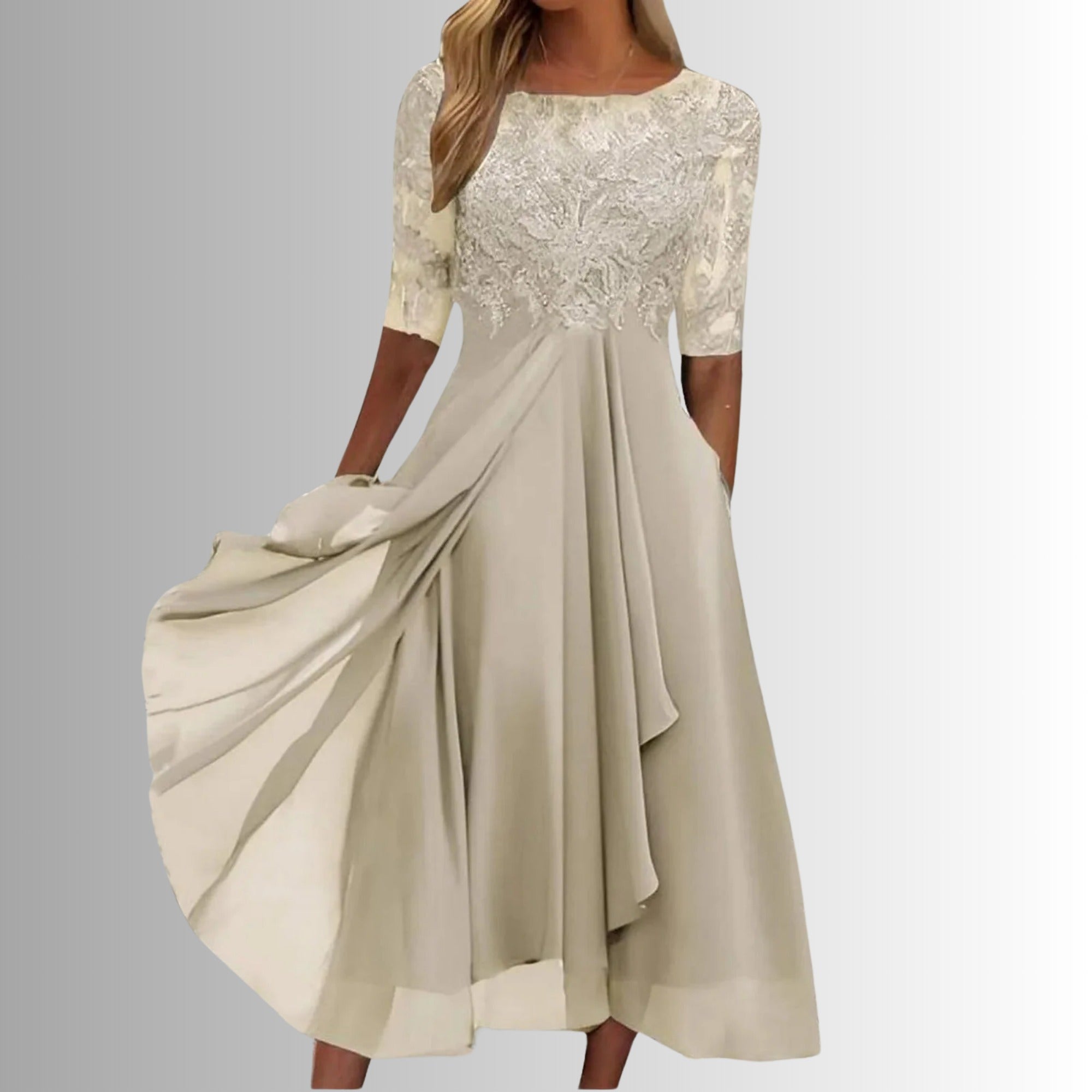 Wedding Guest Lace Midi Dress - Cream