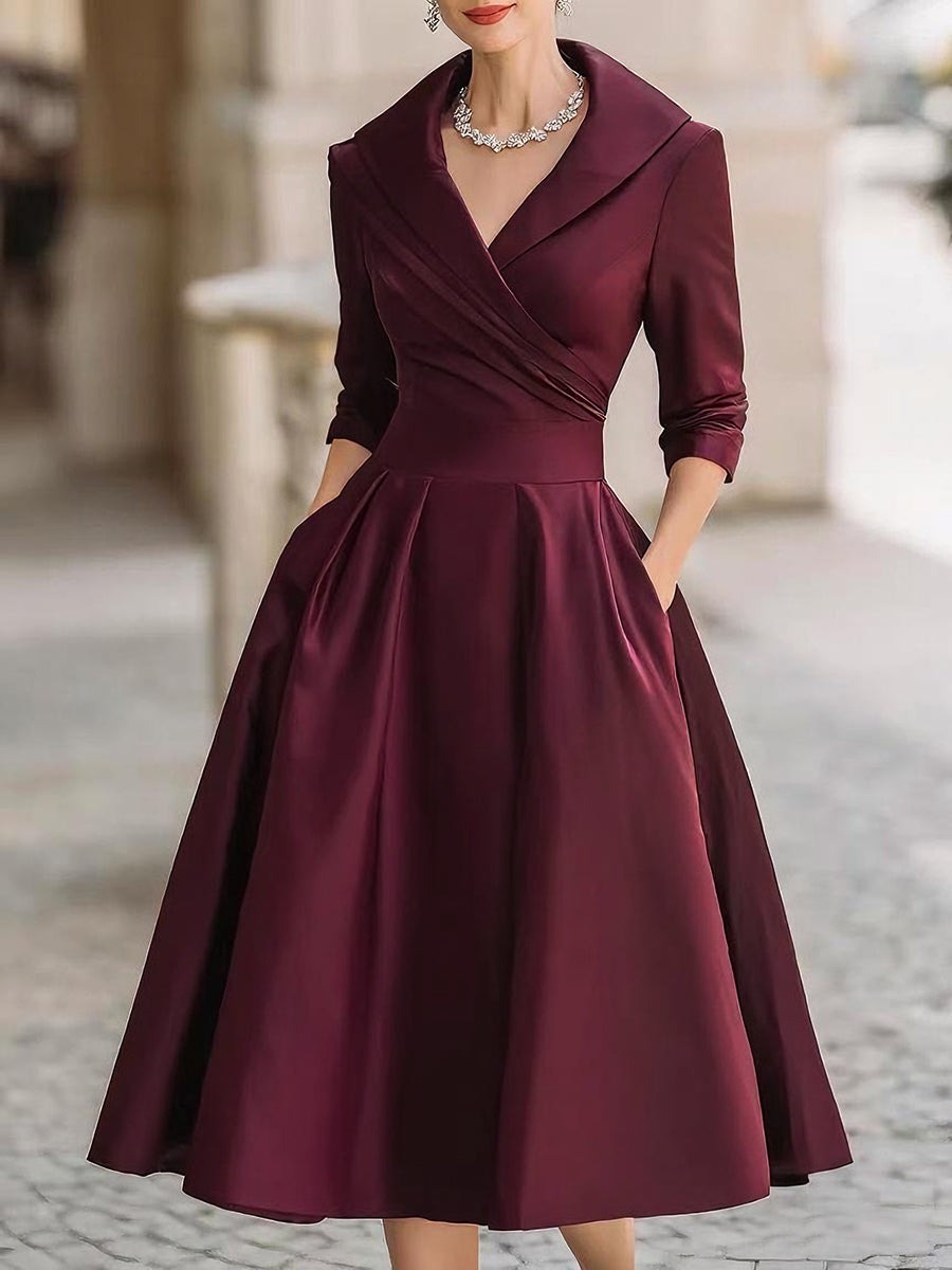 Wedding Guest Midi Dress - Burgundy