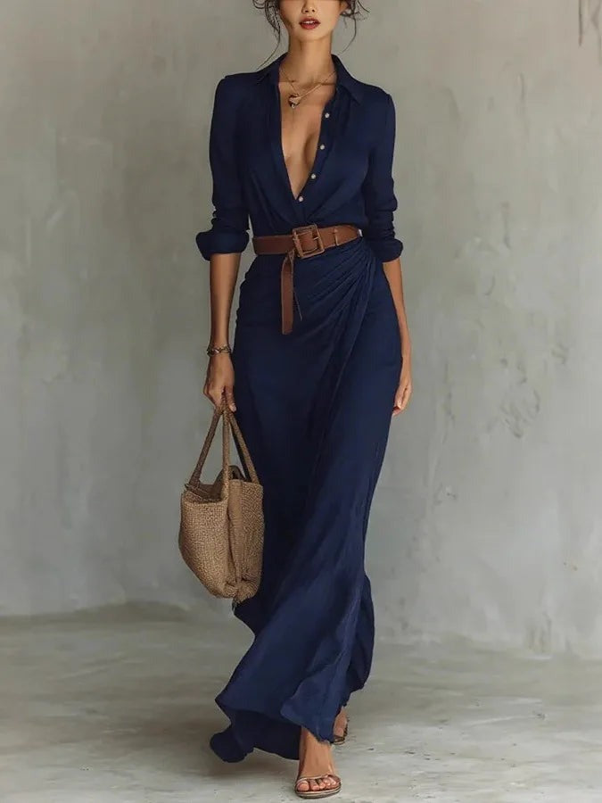 Wrap Maxi Dress - Navy Blue