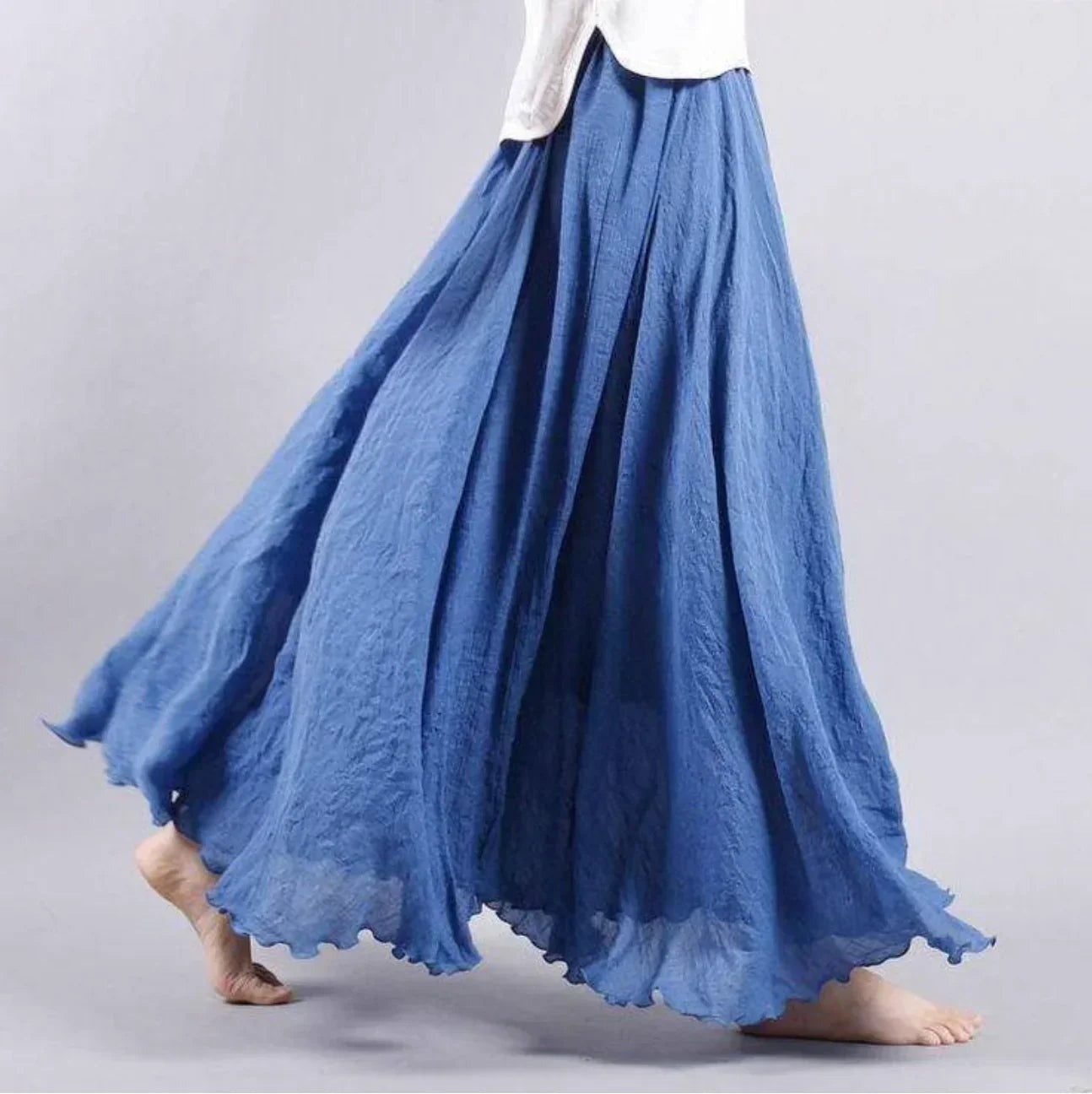 A Line Pleated Maxi Skirt - Blue