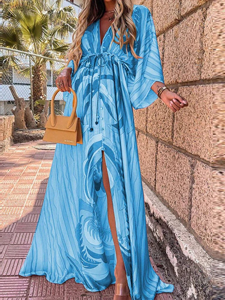 Abstract Print Maxi Dress - Blue