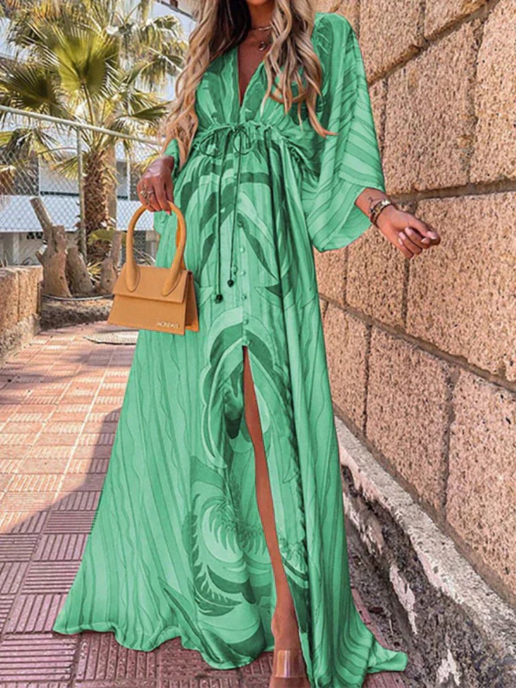 Abstract Print Maxi Dress - Green