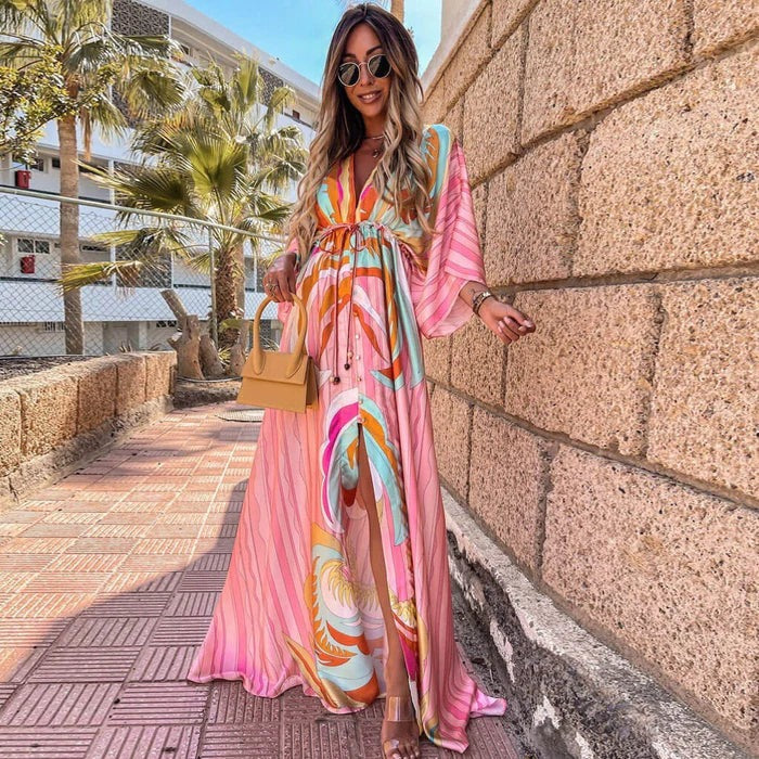 Abstract Print Maxi Dress - Pink