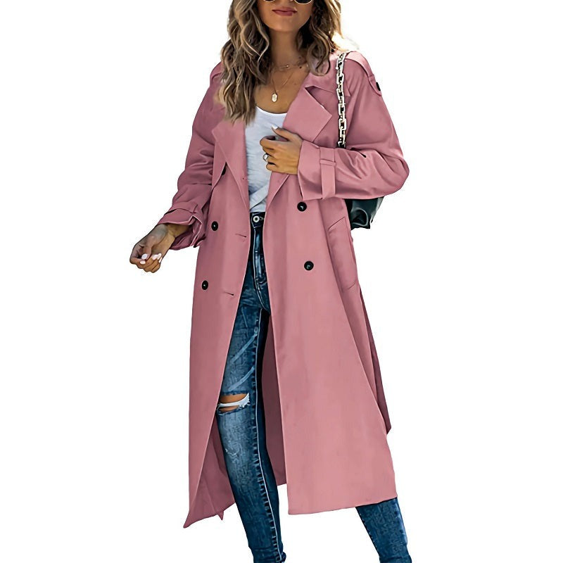 Belted Long Trench Coat - Pink