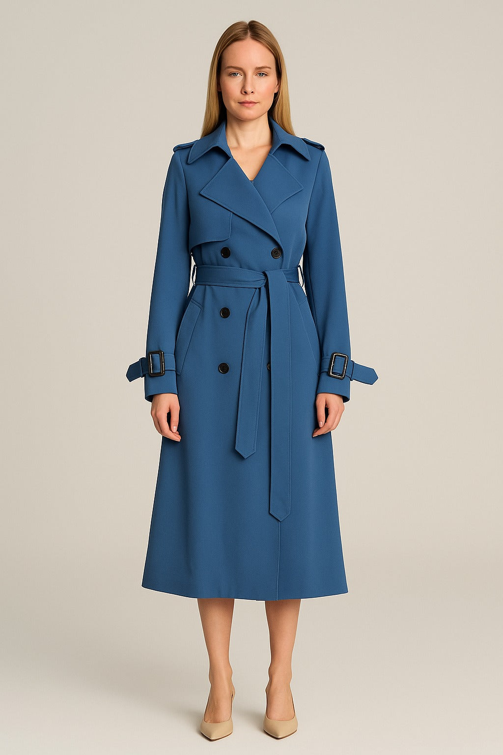 Belted Trench Coat - Blue