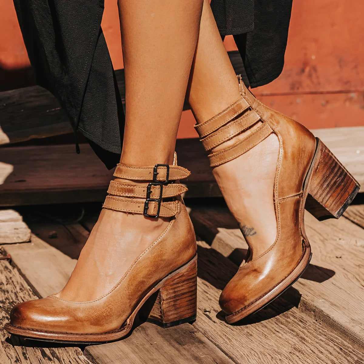 Block Heel Ankle Boots - Brown