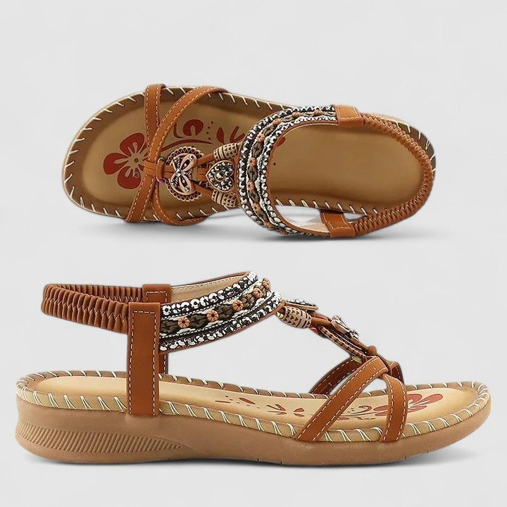 Boho Beaded Sandals - Beige Bali