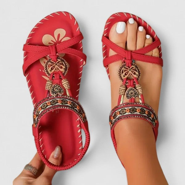 Boho Beaded Sandals - Toledo Red