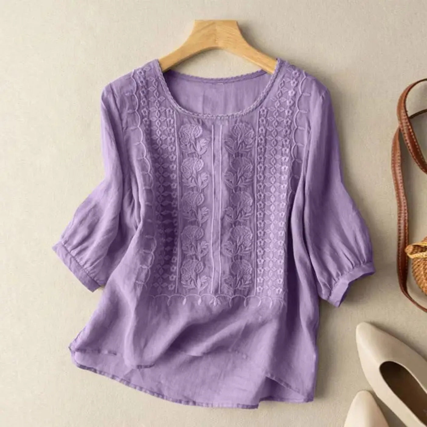 Boho Embroidered Tunic Blouse - Purple