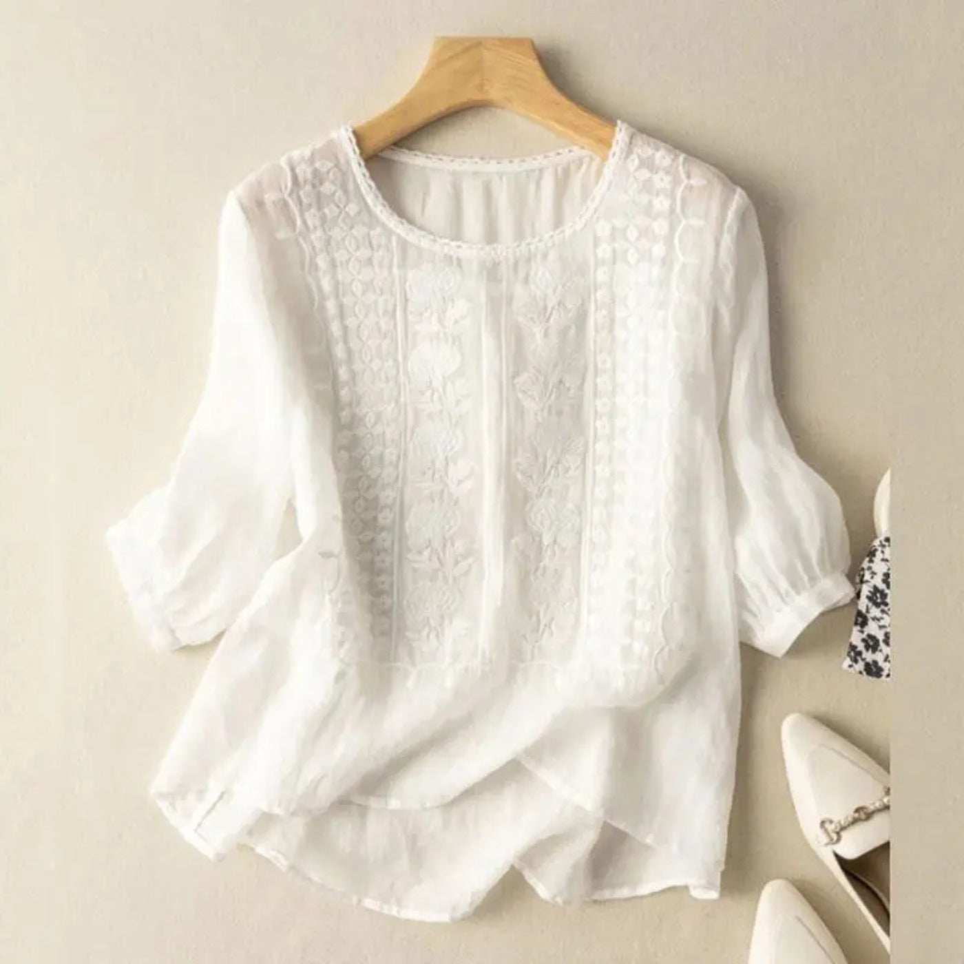 Boho Embroidered Tunic Blouse - White