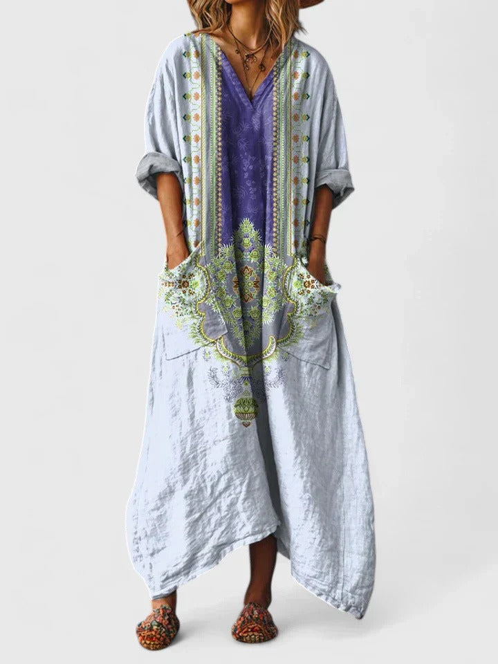 Boho Kaftan Maxi Dress - Light Blue