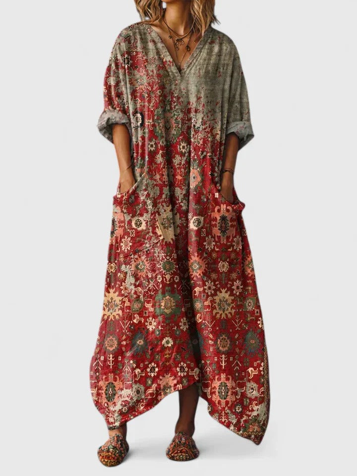 Boho Kaftan Maxi Dress - Red