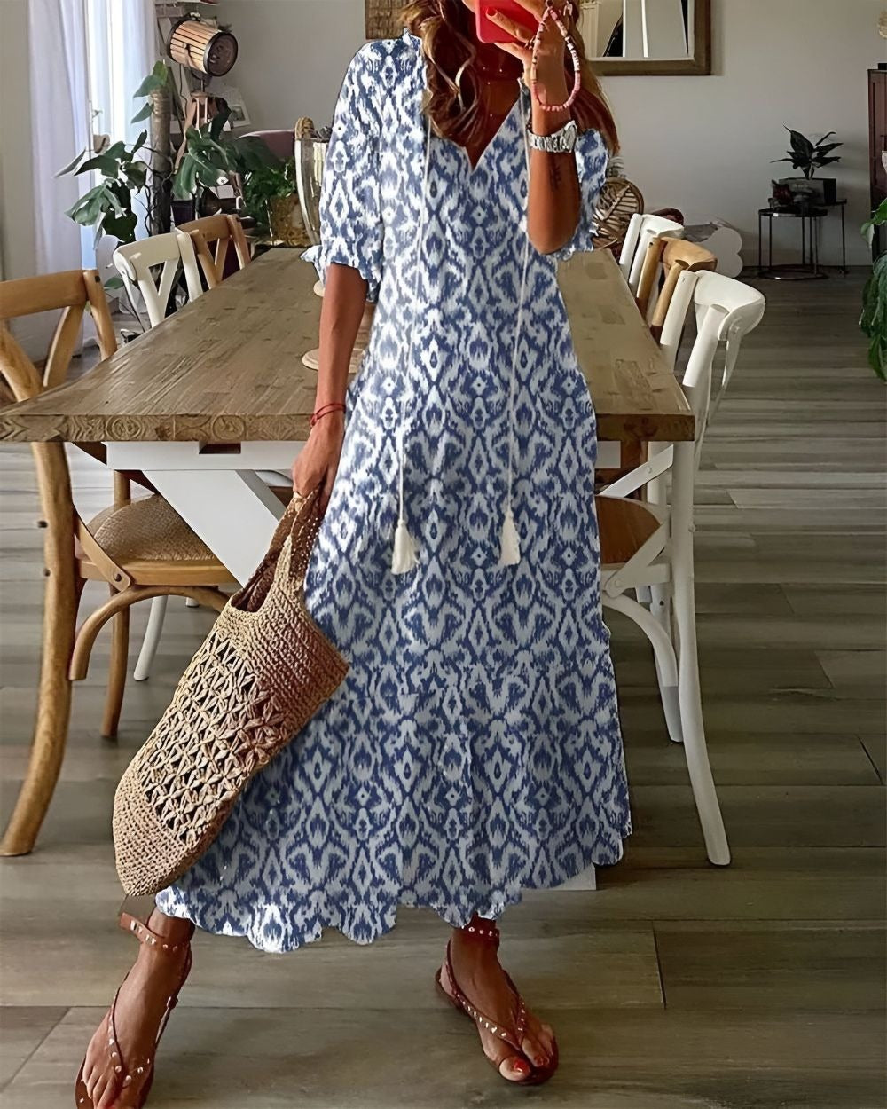 Boho Printed Maxi Dress - Blue (Almost sold out)