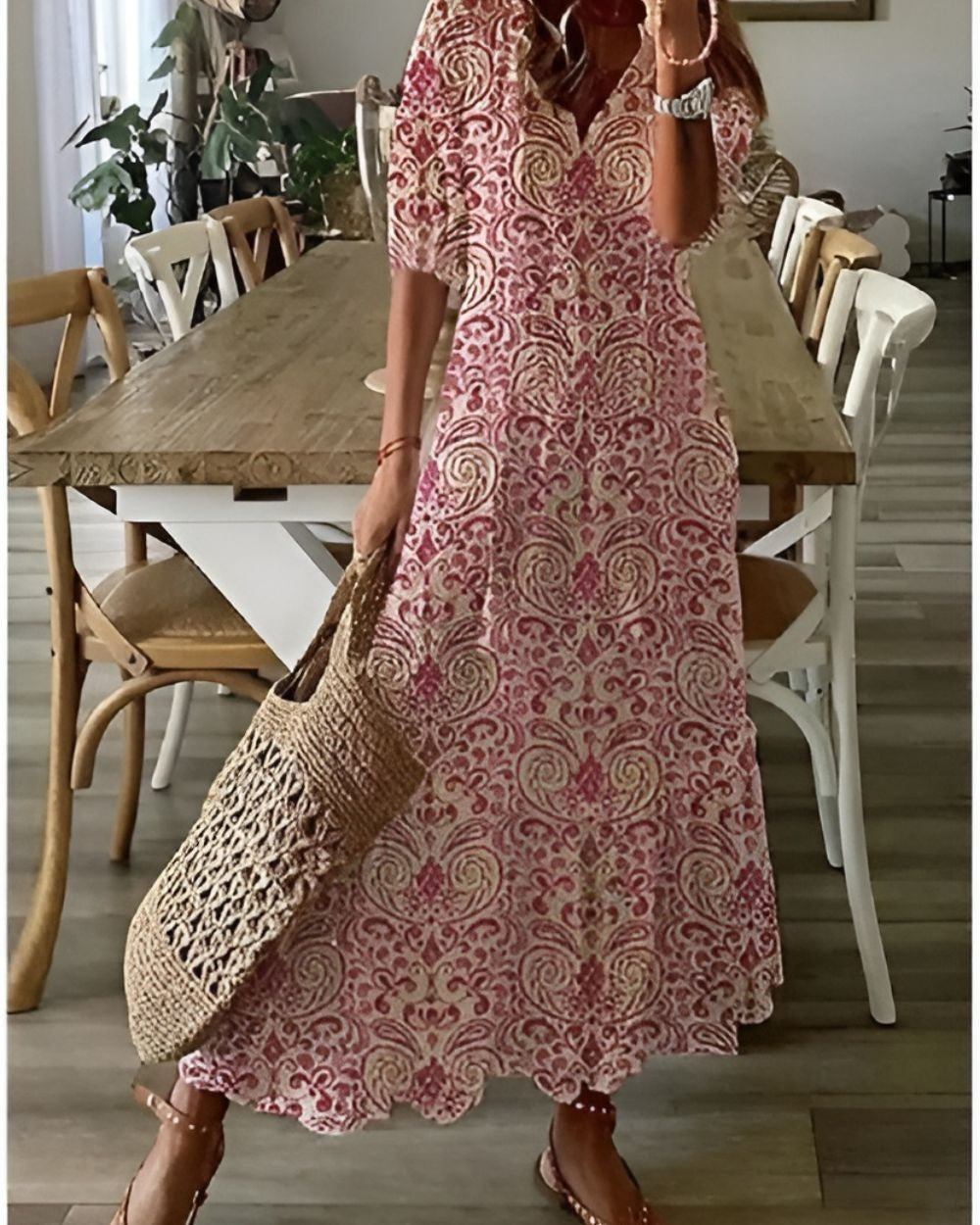 Boho Printed Maxi Dress - Red
