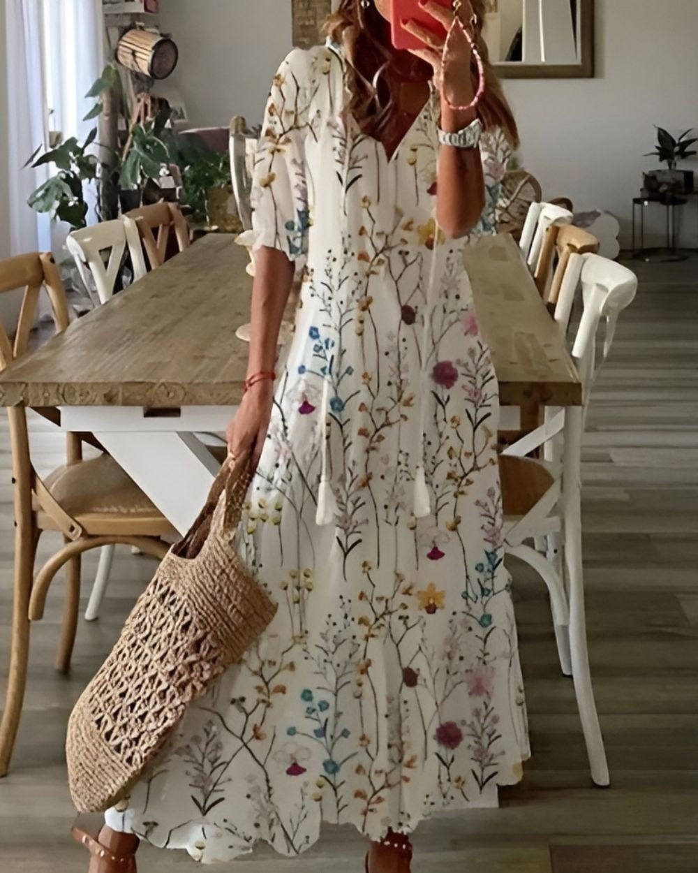 Boho Printed Maxi Dress - White 2