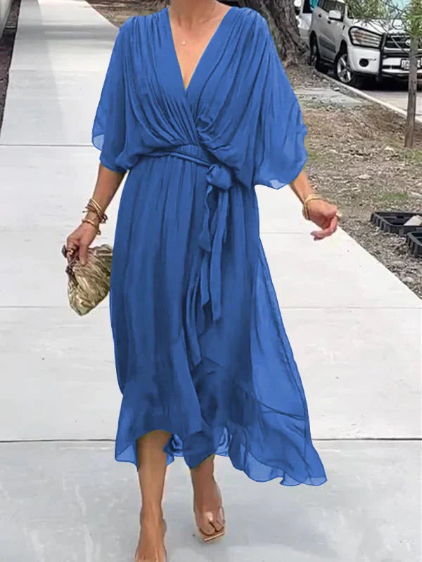 Boho Wrap Midi Dress - Blue