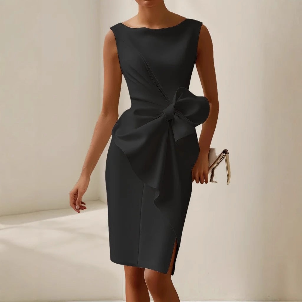 Bow Bodycon Midi Dress - Black