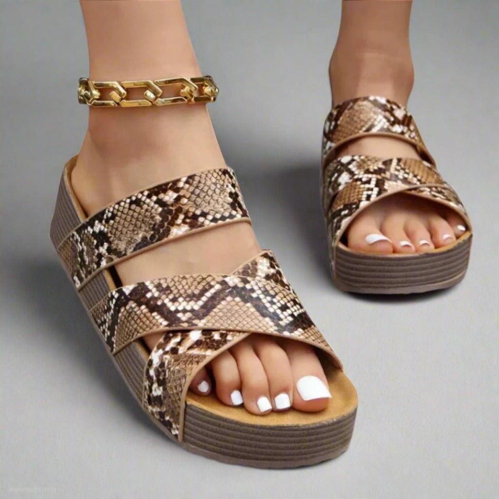 Braided Platform Slide Sandals - Snake print