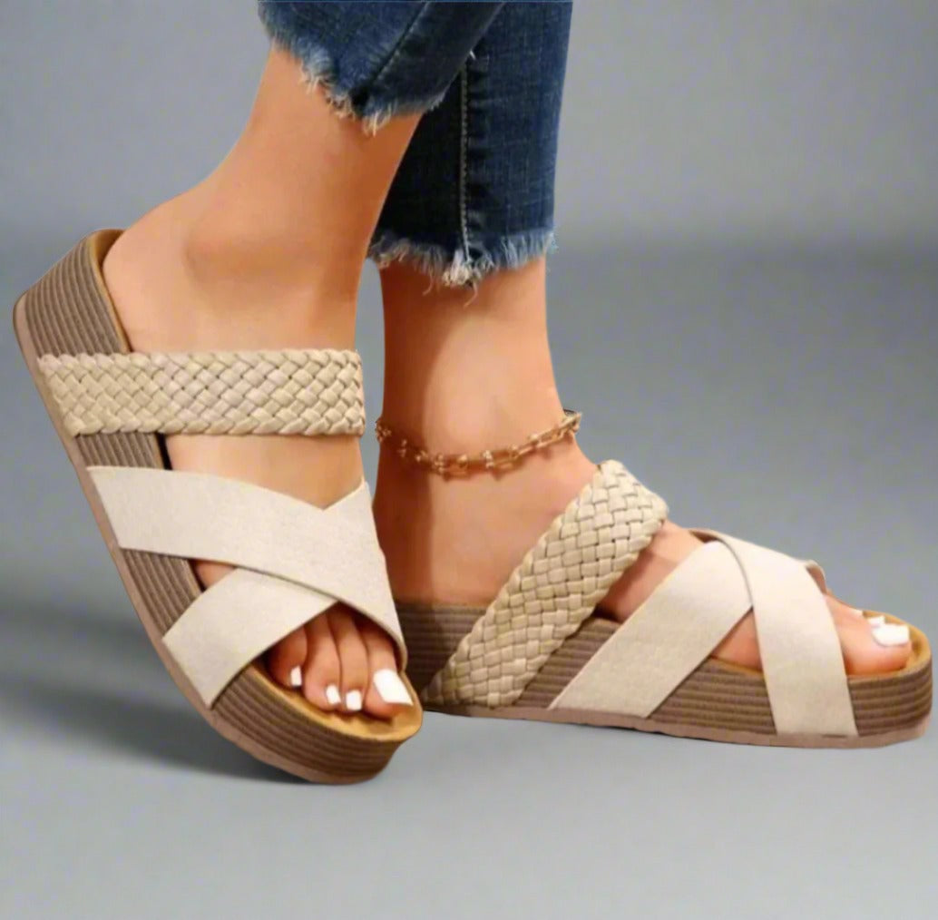 Braided Platform Slide Sandals - White