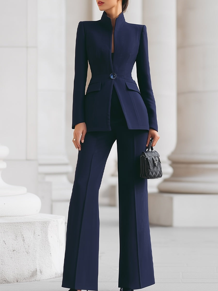 Business Blazer Pants Two Piece Set - Blue (Almost Sold Out)