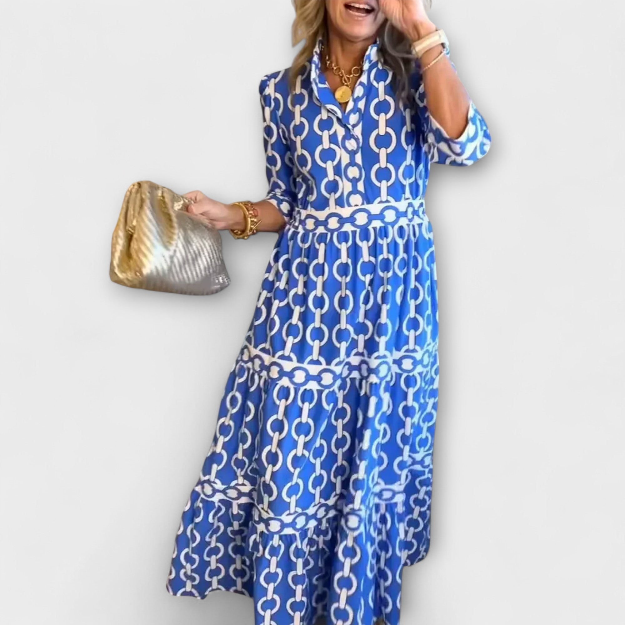 Casual A Line Midi Dress - Blue