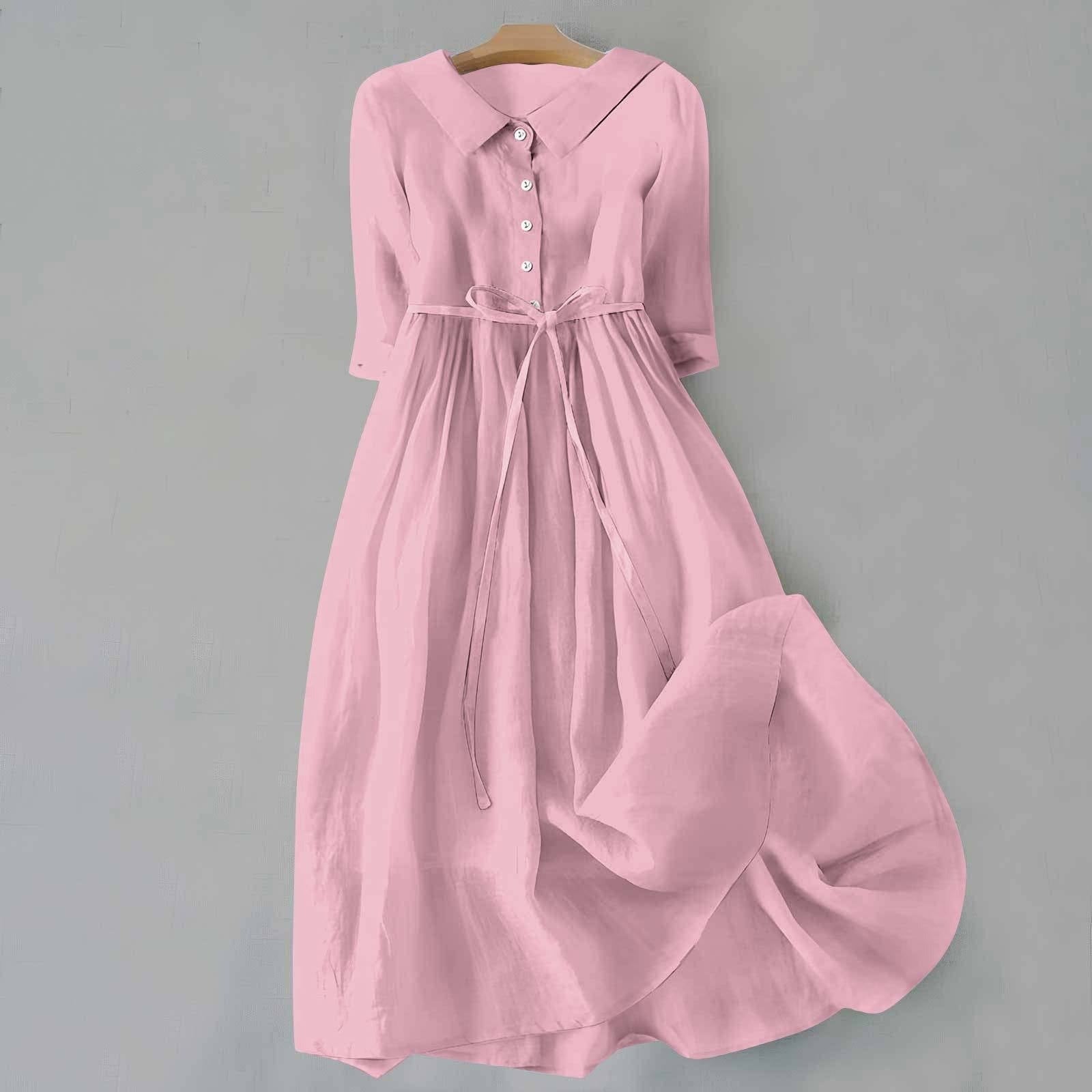 Casual A Line Shirt Dress - Pink