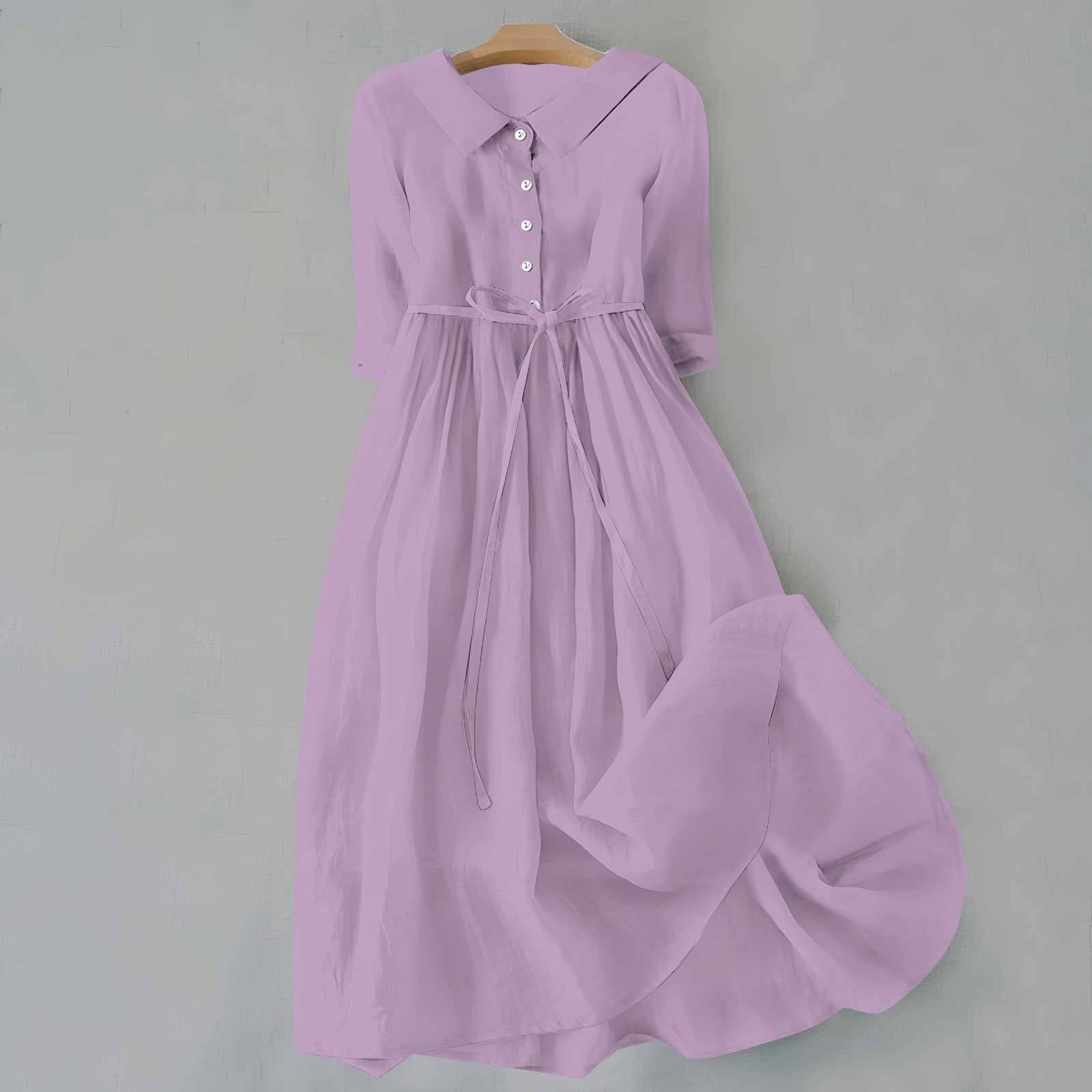 Casual A Line Shirt Dress - Purple