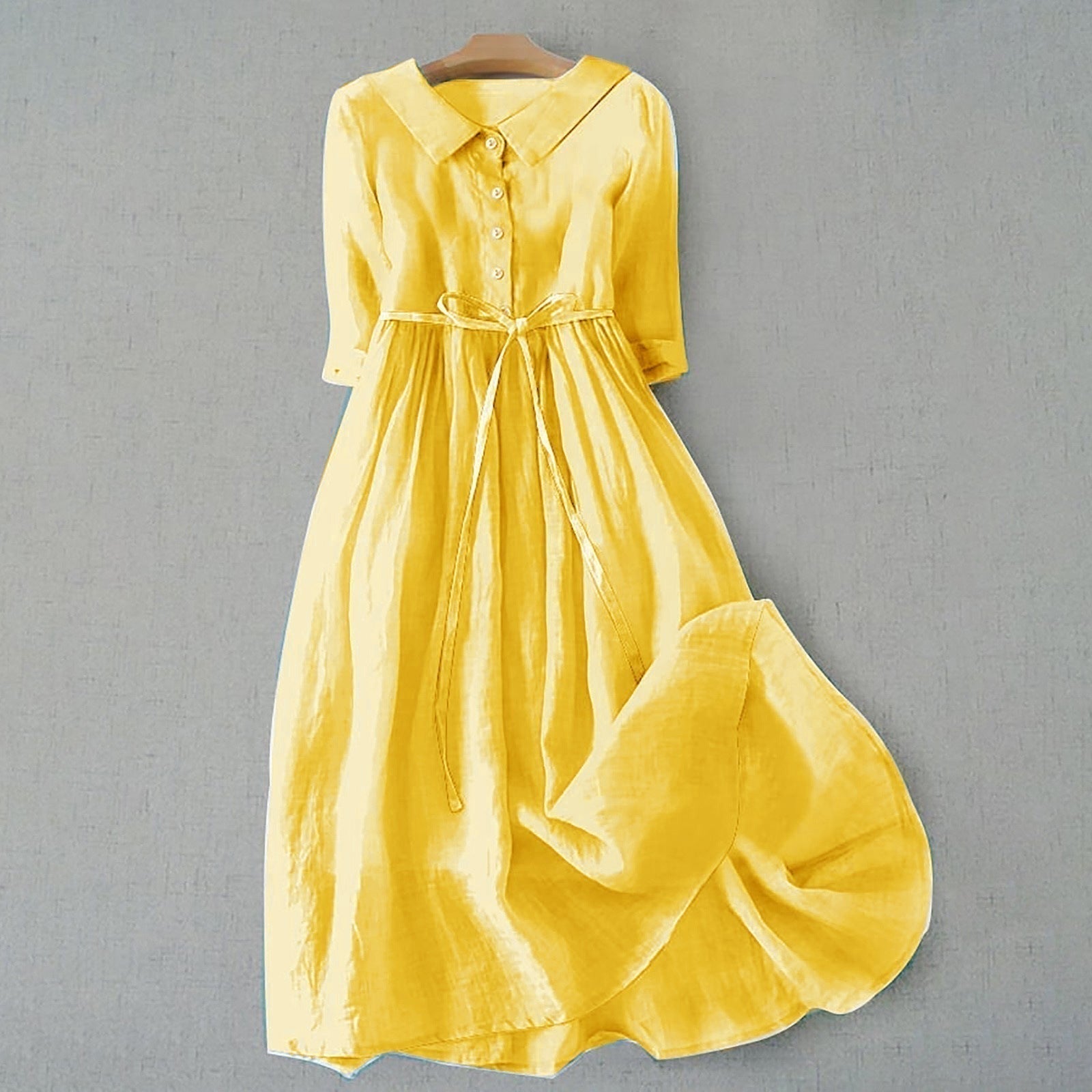 Casual A Line Shirt Dress - Yellow