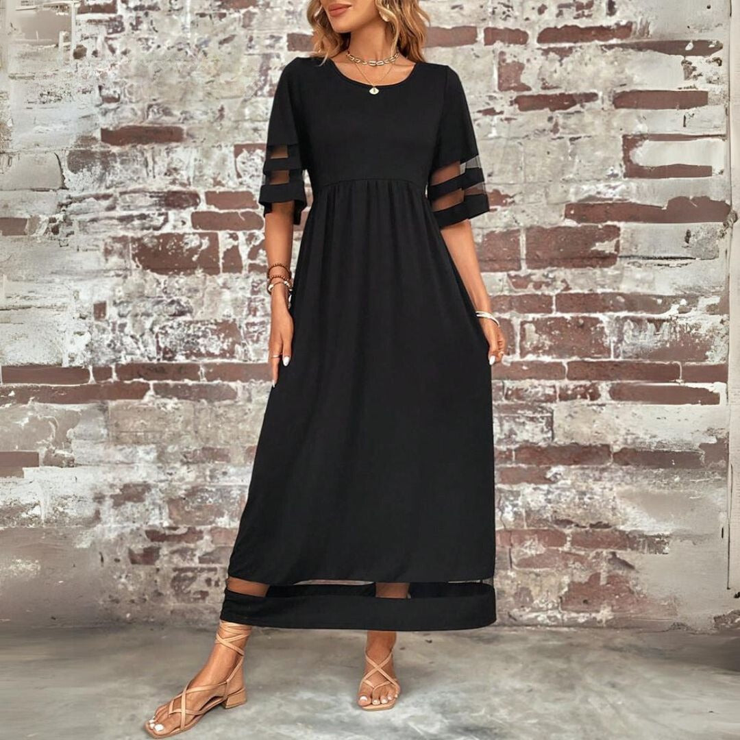 Casual Babydoll Maxi Dress - Black
