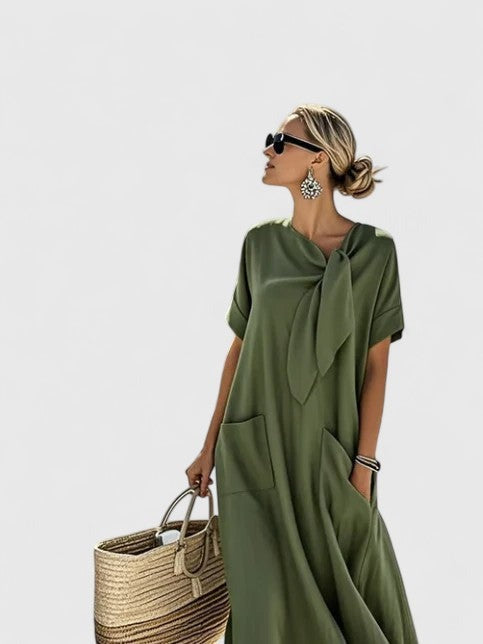 Casual Short Sleeve Maxi Dress - Army Green