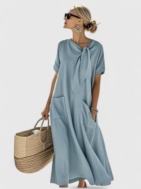 Casual Short Sleeve Maxi Dress - Blue