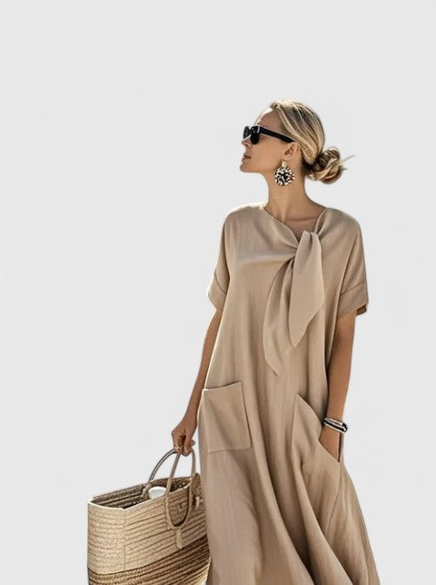 Casual Short Sleeve Maxi Dress - Khaki