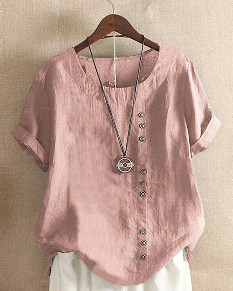 Casual Short Sleeve Top - Dusty Pink