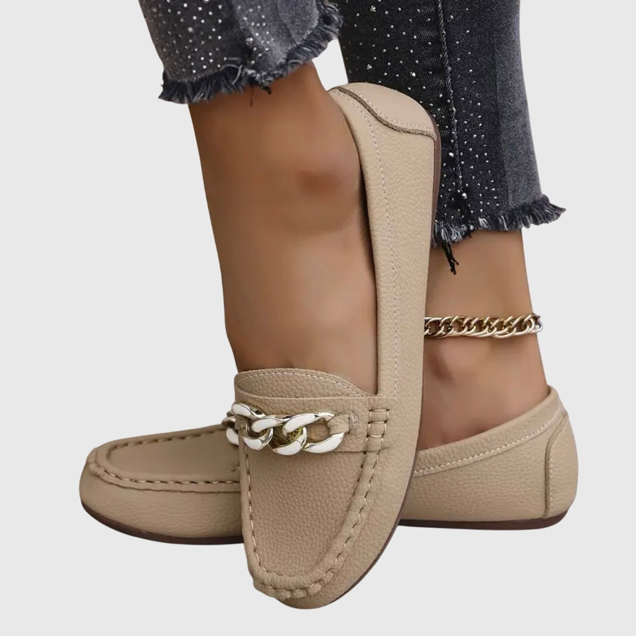 Chain Loafer Flats - Beige